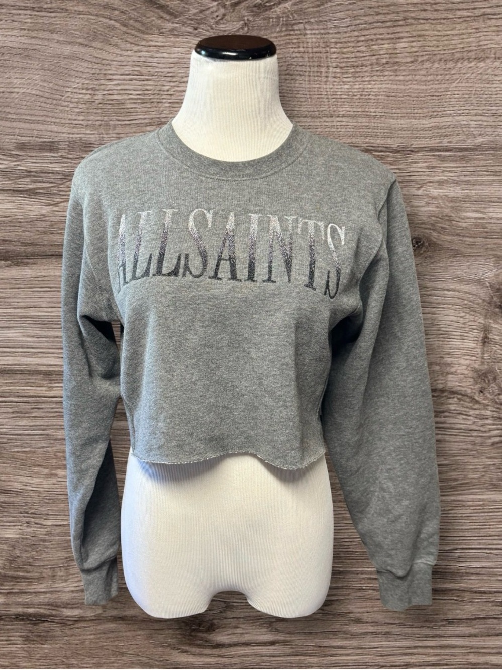 EUC AllSaints Nevarre Crop Crew-Neck Sweatshirt in Charcoal SZ S